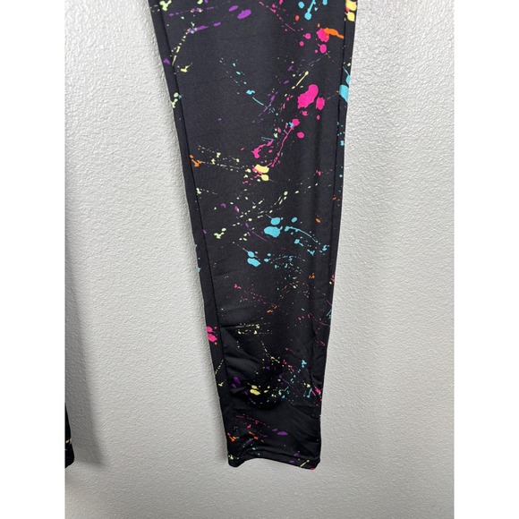 Tipsy Elves XL Black Paint Splatter Leggings Women's Yoga Pants Holiday Rainbow - Picture 3 of 8
